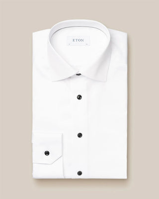 Eton White Signature Twill Shirt - Black Contrast Details Slim Fit